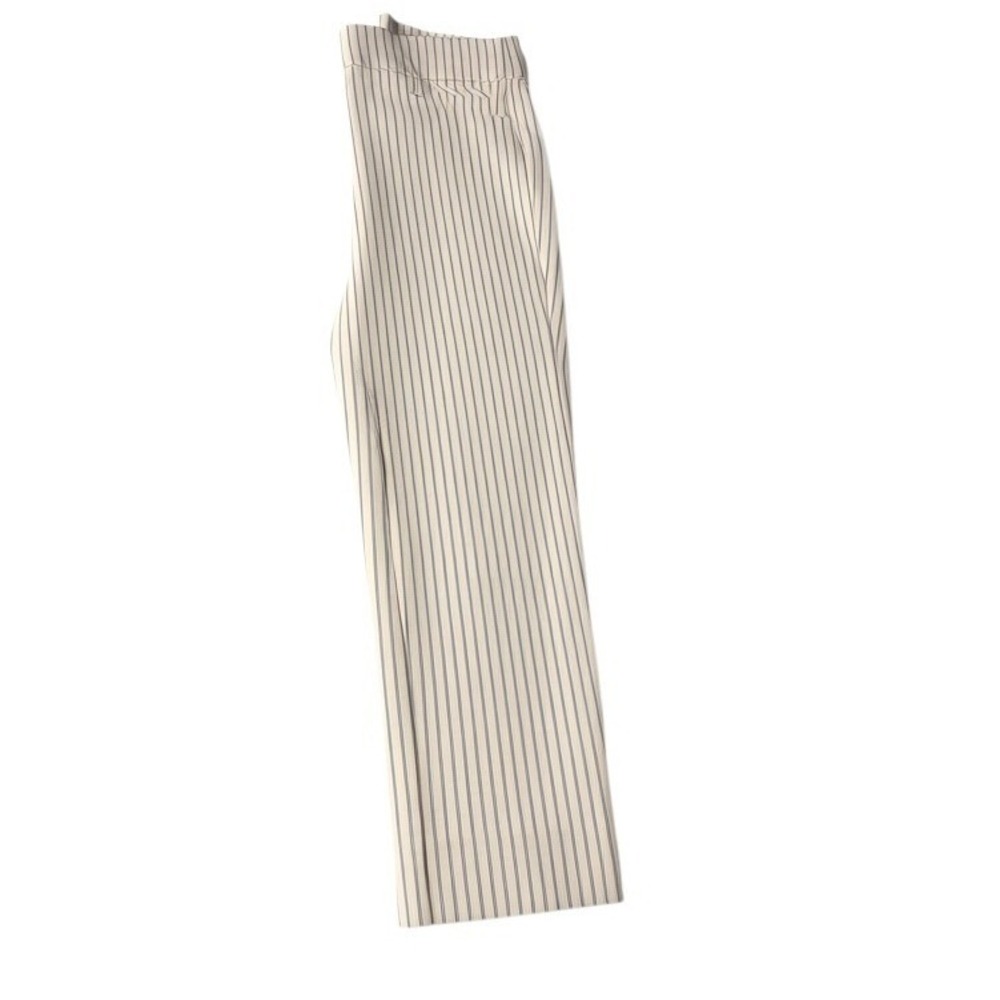 Anne Klein Pinstripe Straight Leg Trousers Ivory Navy Size 8 CA 07043